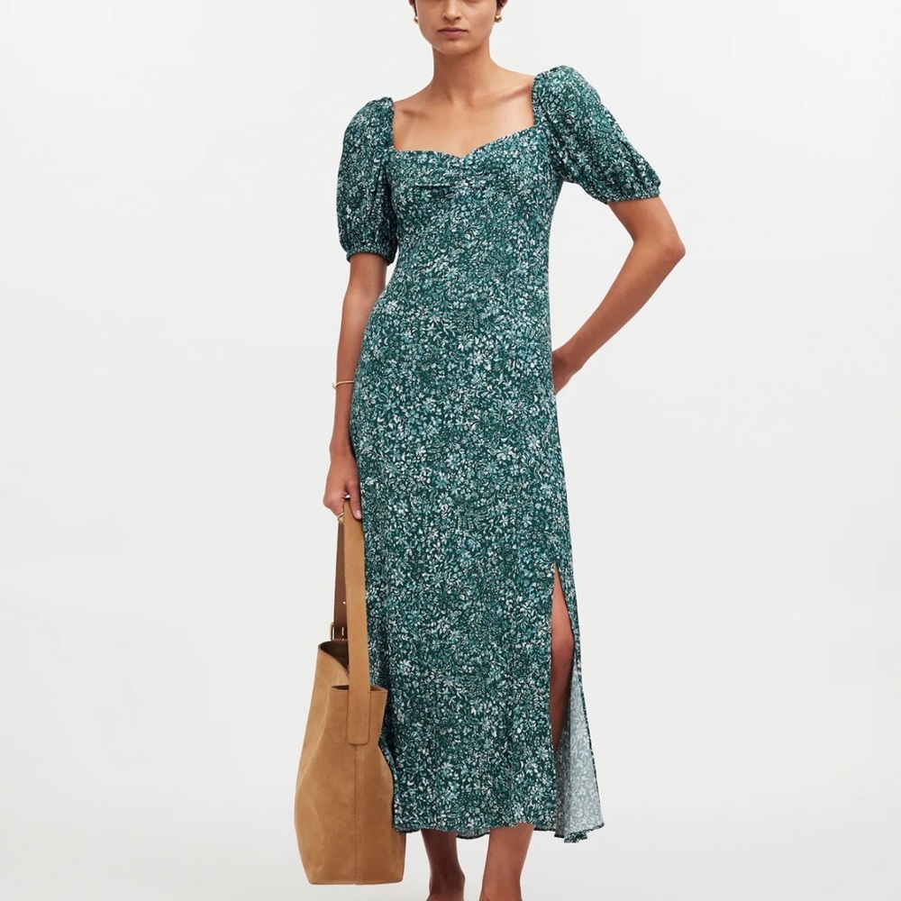 Madewell Puff-Sleeve Sweetheart Midi Dress in Floral